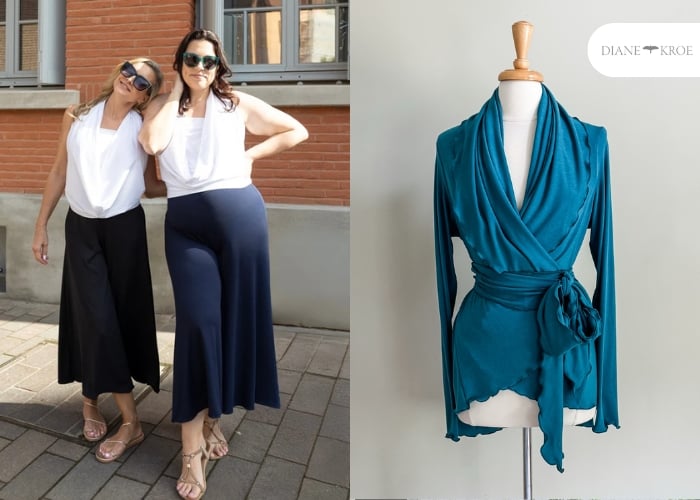 Left: Shelves filled with brown mugs decorated with gingerbread people and Santa’s Workshop signs. Right: A pottery booth displays various handmade ceramics, including mugs, plates, and bowls, at a craft fair.